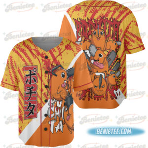 Pochita Chainsaw Man Button Up Baseball Jersey, Anime Jersey