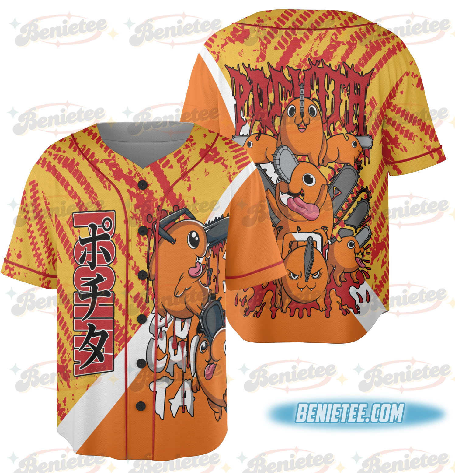 Pochita Chainsaw Man Button Up Baseball Jersey, Anime Jersey