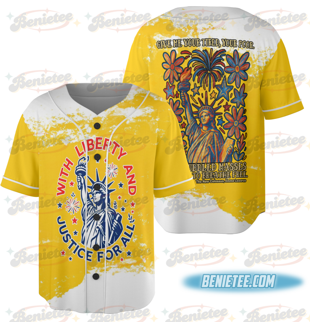 Statue of Liberty Jersey, With Liberty and Justice For All Size, Patriotic 4th of July Tee, Independence Day Freedom USA America jersey