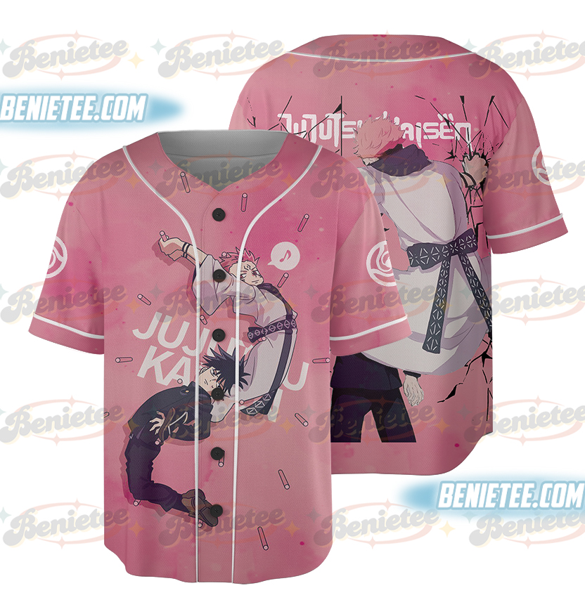 Jujutsu Kaisen Girls Lapel Jersey Pink Short Sleeve Harajuku Baseball Jersey