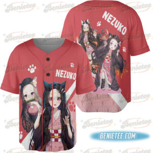 Demon Slayer Anime Jersey 3D- Anime Manga Washed , Kamado Nezuko Baseball Jersey, Cute Anime