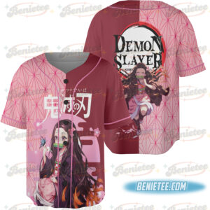 Demon Slayer Anime Jersey Kamado Nezuko Baseball Short Sleeve Washed Manga Customizable Quick-Drying Fabric Comfortable Versatile for Any Occasion