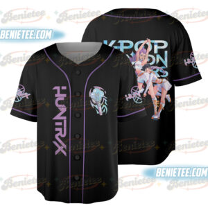 Huntrix Girls Kpop Demon Hunters Black Jersey Shirt, K-pop Demon Hunters Shirt