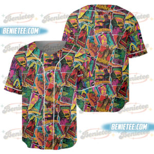 Retro Halloween Monsters Spooky Baseball Jersey, Halloween Movie Jersey
