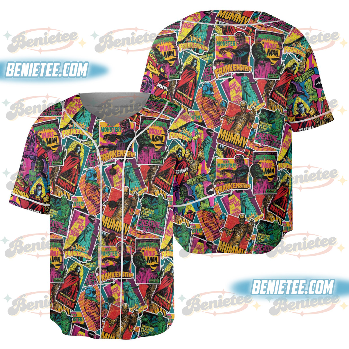 Retro Halloween Monsters Spooky Baseball Jersey, Halloween Movie Jersey