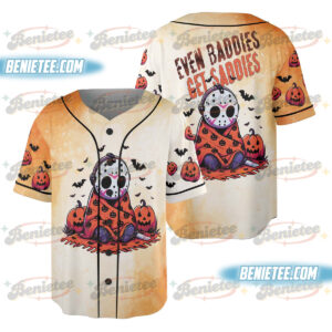 Even Baddies Get Saddies Jersey, Halloween Horror, Horror Characters Shirt, Girly Halloween Baseball Jersey