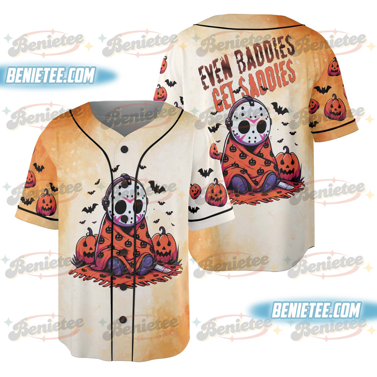 Even Baddies Get Saddies Jersey, Halloween Horror, Horror Characters Shirt, Girly Halloween Baseball Jersey