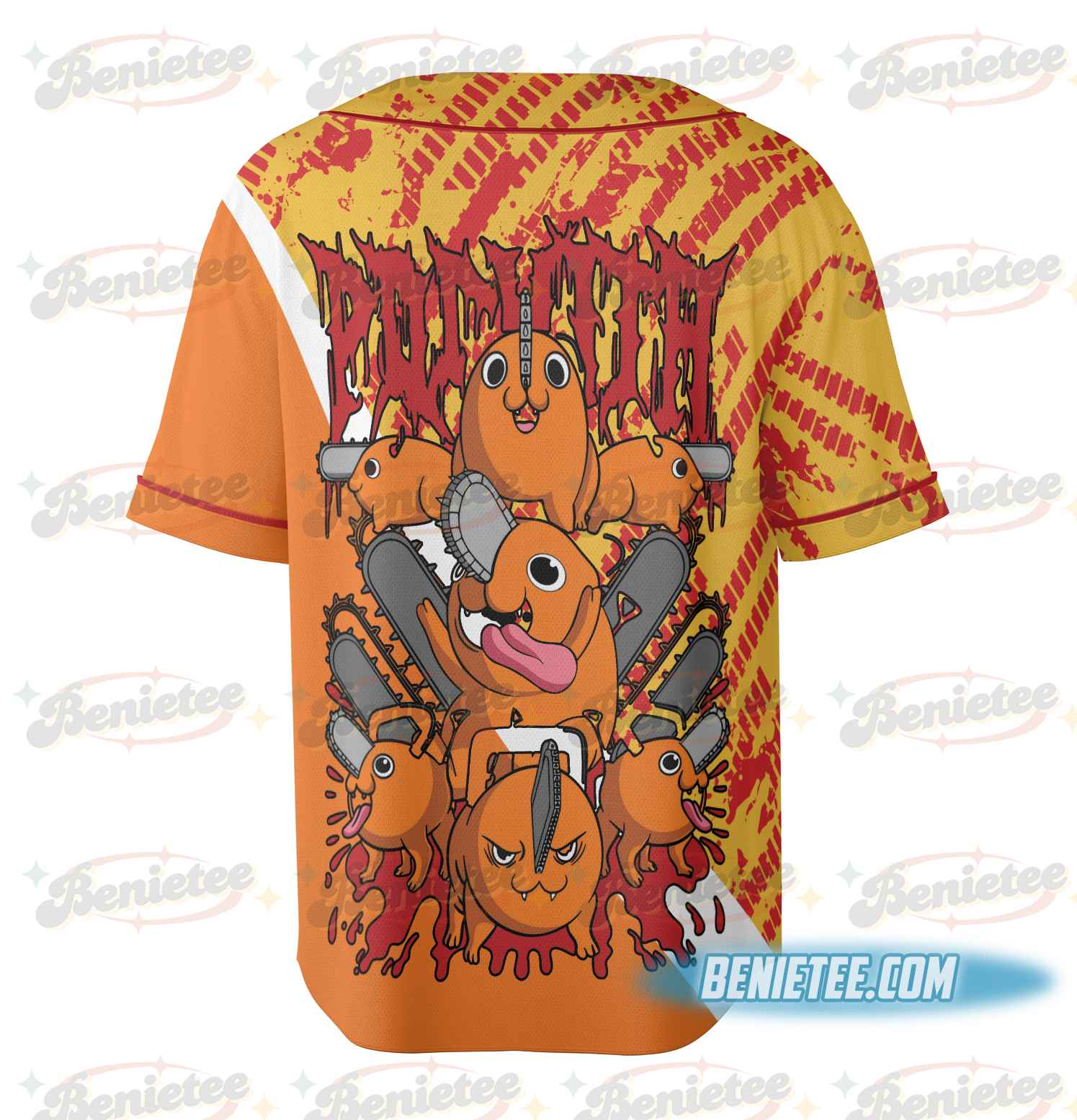 Pochita Chainsaw Man Button Up Baseball Jersey, Anime Jersey - Image 4