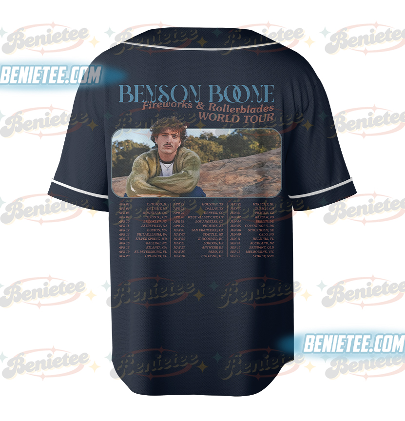 Benson Boone Fireworks and Rollerblades World Tour Baseball Jersey Shirt - Image 3