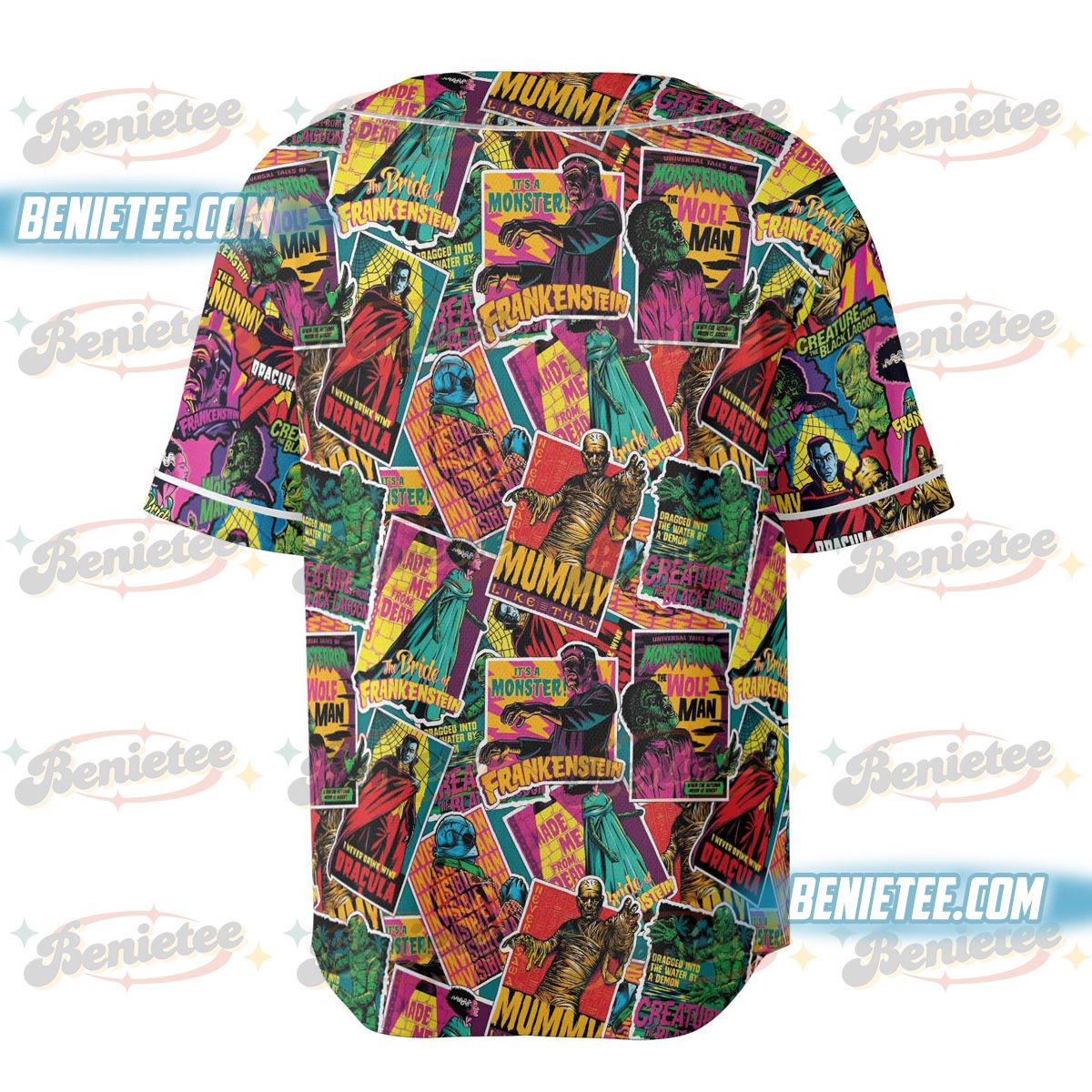 Retro Halloween Monsters Spooky Baseball Jersey, Halloween Movie Jersey - Image 4