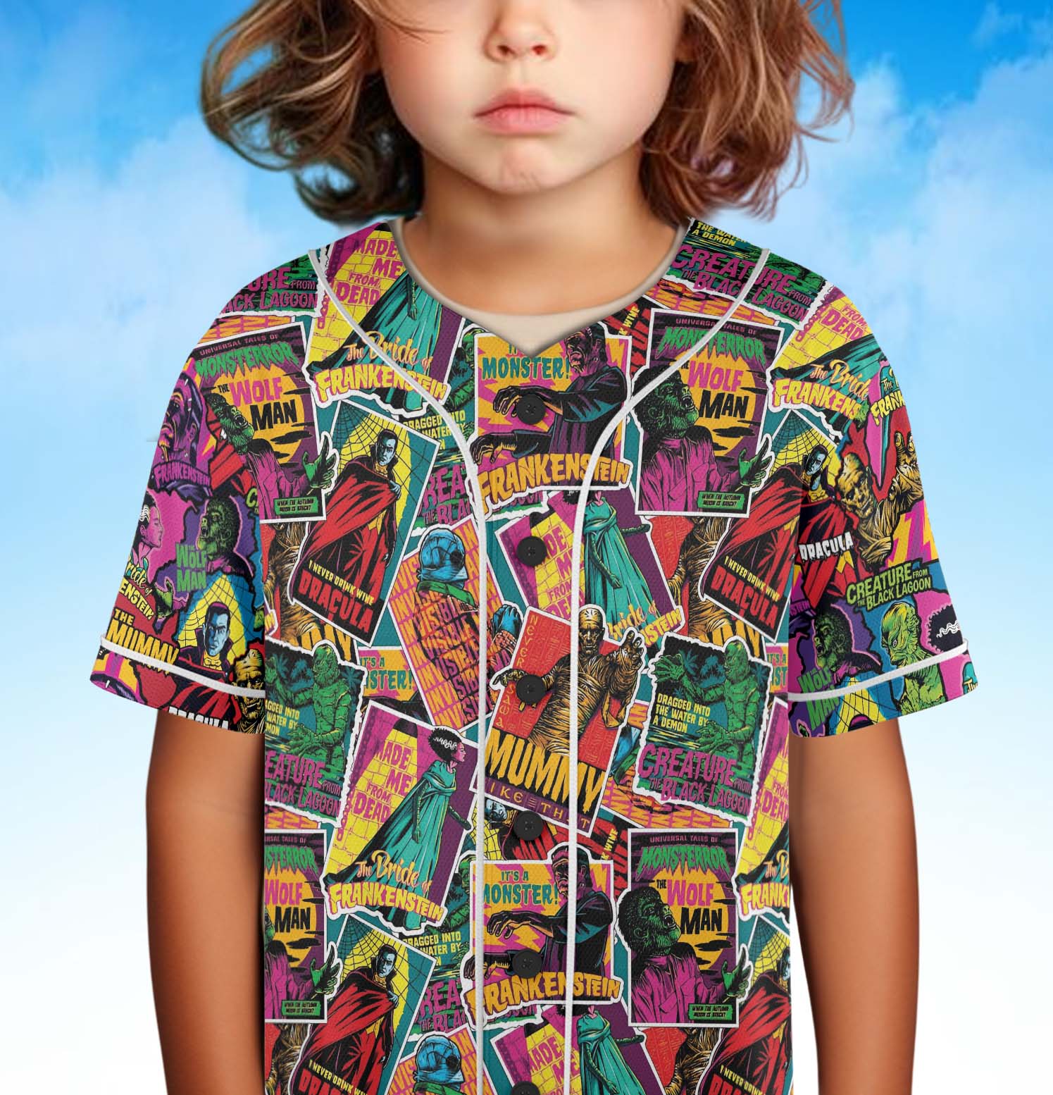 Retro Halloween Monsters Spooky Baseball Jersey, Halloween Movie Jersey - Image 5