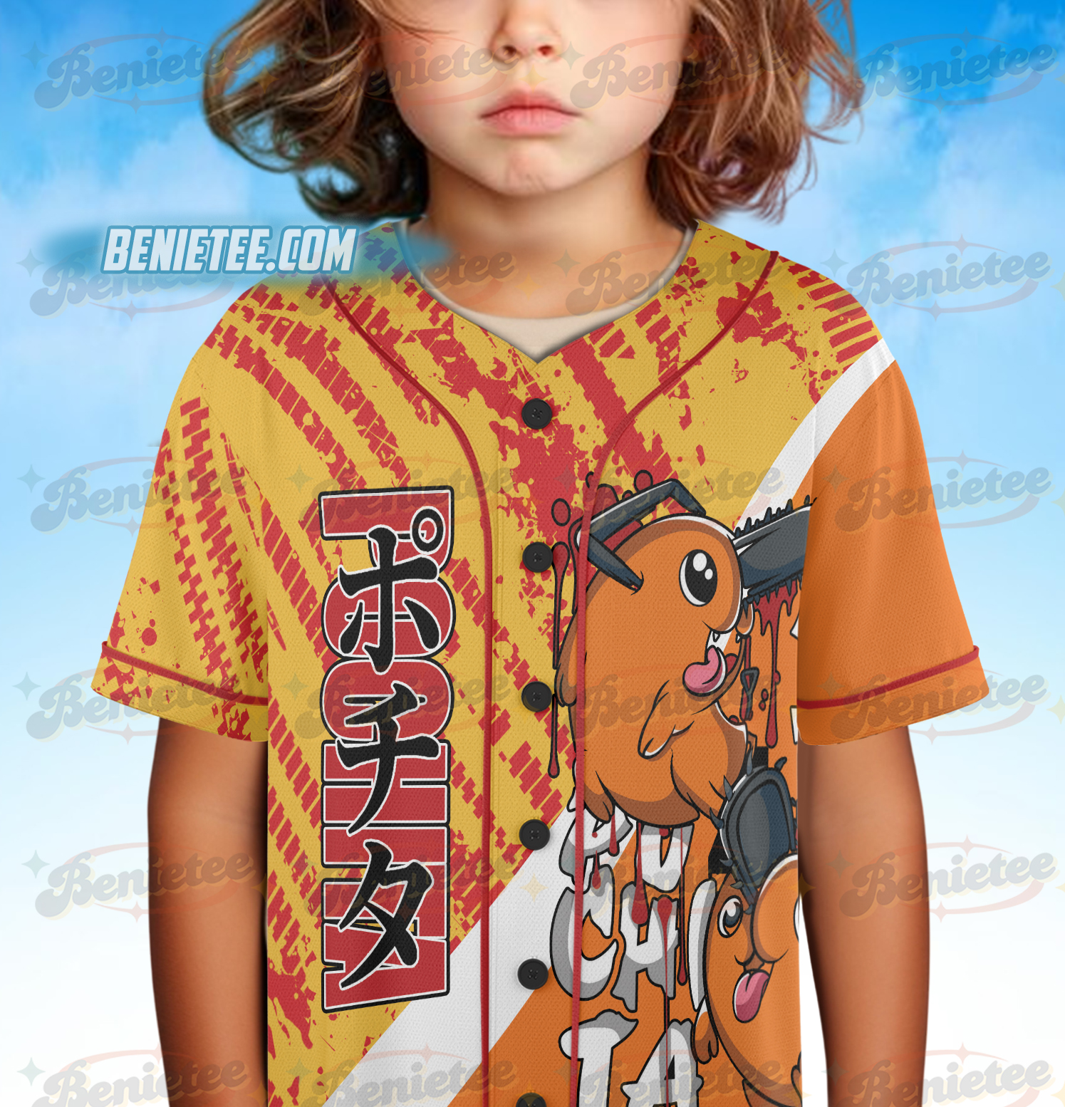 Pochita Chainsaw Man Button Up Baseball Jersey, Anime Jersey - Image 5