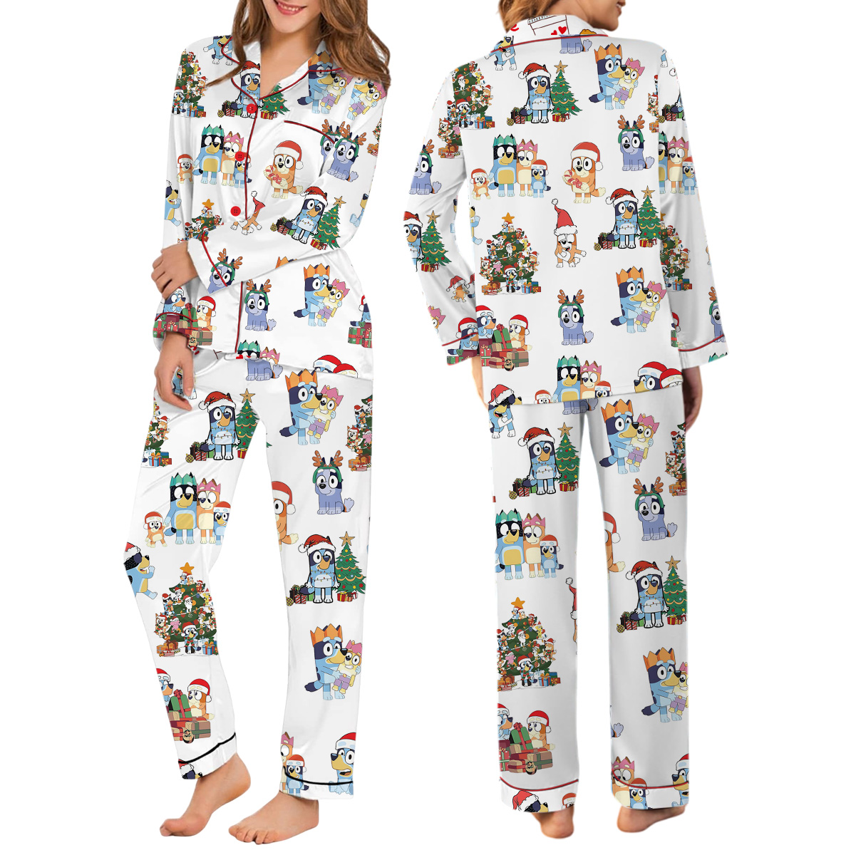 Bluey Christmas Satin Pajamas Long Set For Women - Image 3