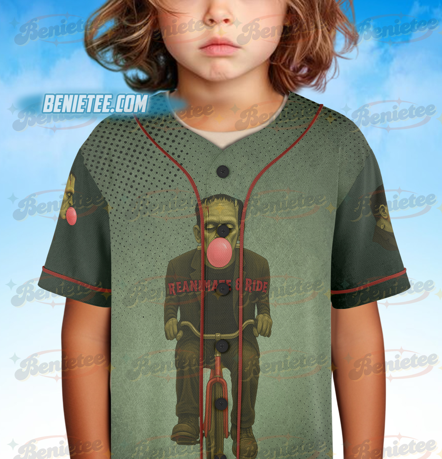 Reanimate and Ride Cycling Jersey – Frankenstein’s Monster Bike Shirt – Funny Men's Fitted MTB & Roa - Image 3