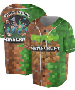 Minecraft Dirt Block Pattern Baseball Uniform, Power Minecraft Baseball Jersey