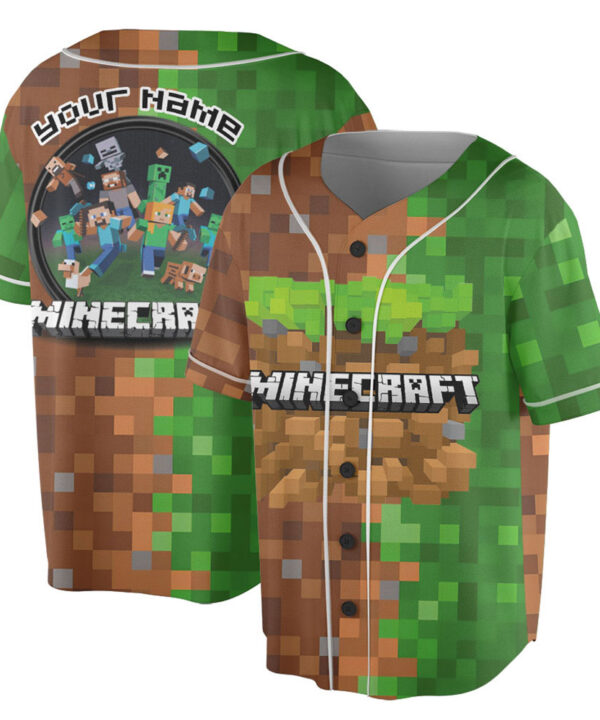 Minecraft Dirt Block Pattern Baseball Uniform, Power Minecraft Baseball Jersey
