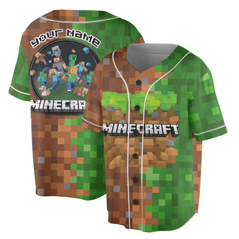 Minecraft Dirt Block Pattern Baseball Uniform, Power Minecraft Baseball Jersey