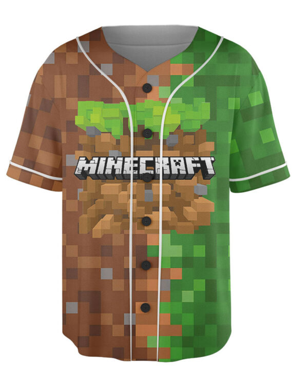 Alternative view of Minecraft Dirt Block Pattern Baseball Uniform, Power Minecraft Baseball Jersey