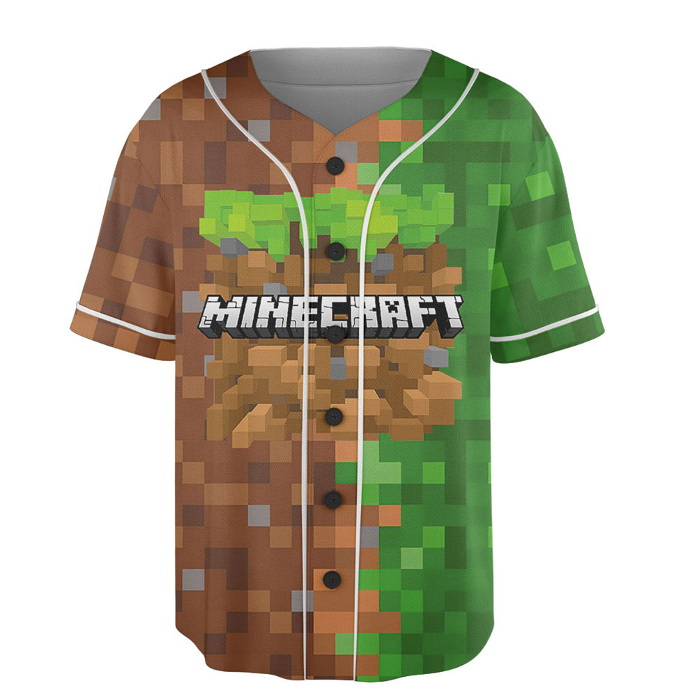 Minecraft Dirt Block Pattern Baseball Uniform, Power Minecraft Baseball Jersey - Image 2