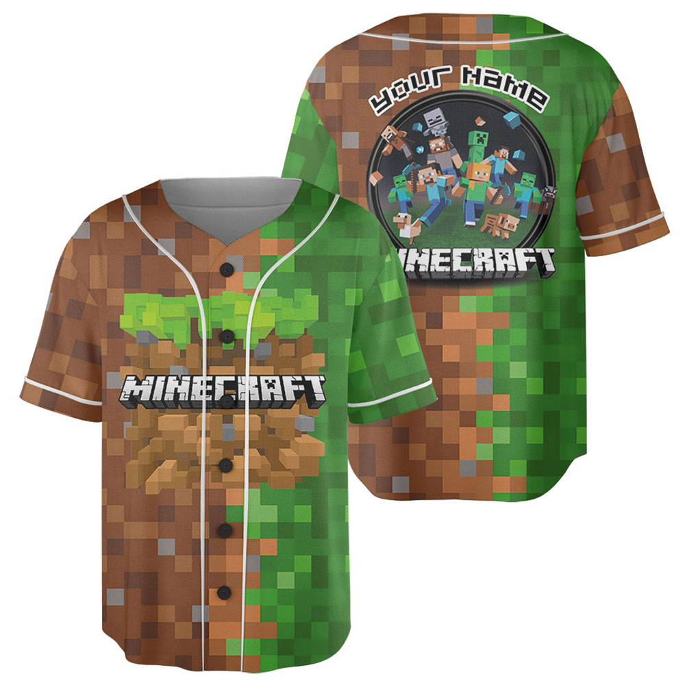 Minecraft Dirt Block Pattern Baseball Uniform, Power Minecraft Baseball Jersey - Image 3
