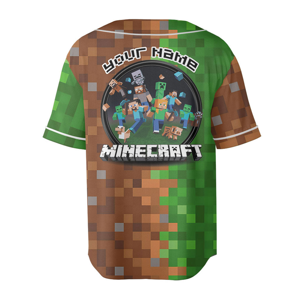 Minecraft Dirt Block Pattern Baseball Uniform, Power Minecraft Baseball Jersey - Image 4
