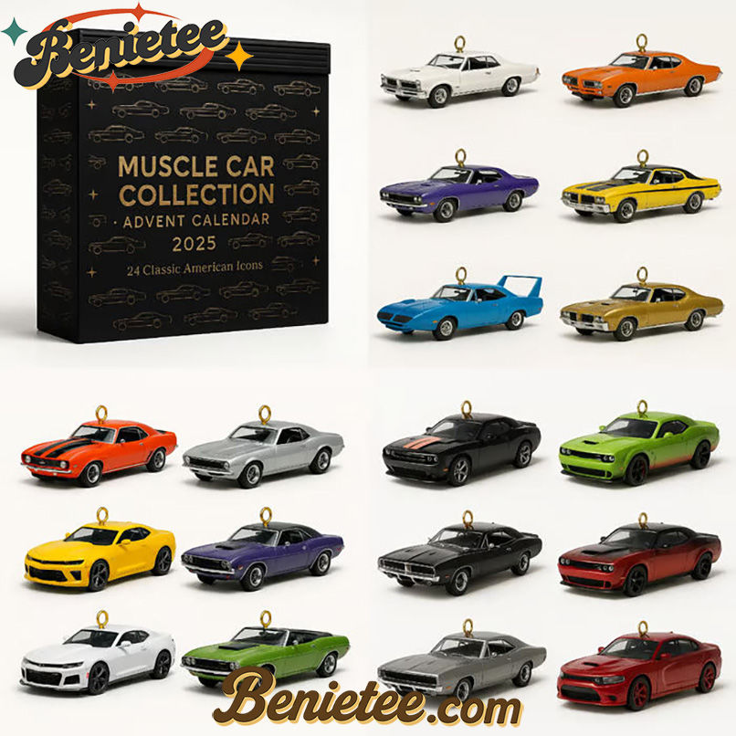 Muscle Car Advent Calendar 2025, Christmas Countdown Advent Calendar Gift Box with 24 Acrylic Ornaments
