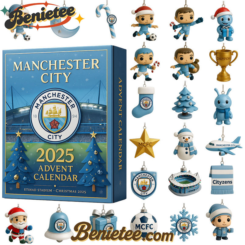 NEW Manchester City Advent Calendar, Christmas Countdown Advent Calendar Gift Box with 24 Acrylic Ornaments - Image 2