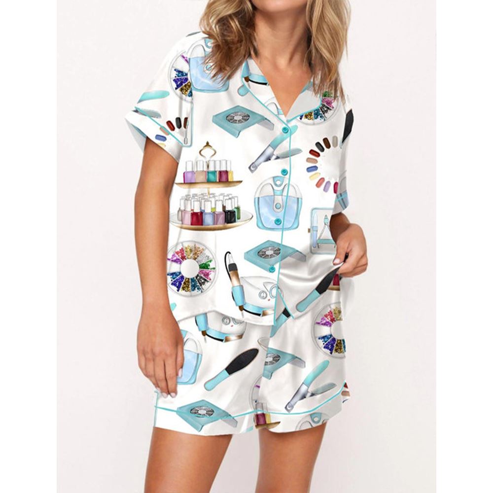 Nail Tech Satin Pajama Set For Women