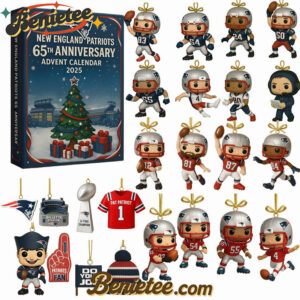 New England Patriots Advent Calendar 2025 - 65th Anniversary Edition, Christmas Countdown Advent Calendar Gift Box with 24 Acrylic Ornaments
