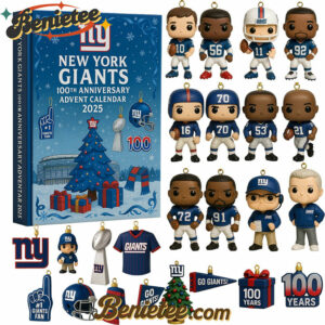 New York Giants Advent Calendar 2025 - 100th Anniversary Edition Christmas Gift, Christmas Idea, Christmas Countdown Advent Calendar Gift Box with 24 Acrylic Ornaments