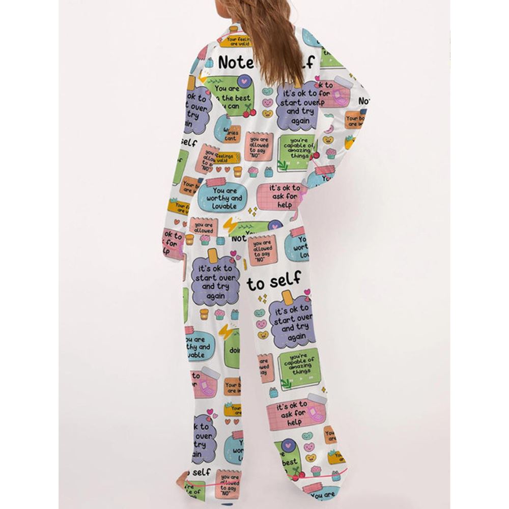 Note To Self Mental Health Satin Pajama Set For Women - Image 3