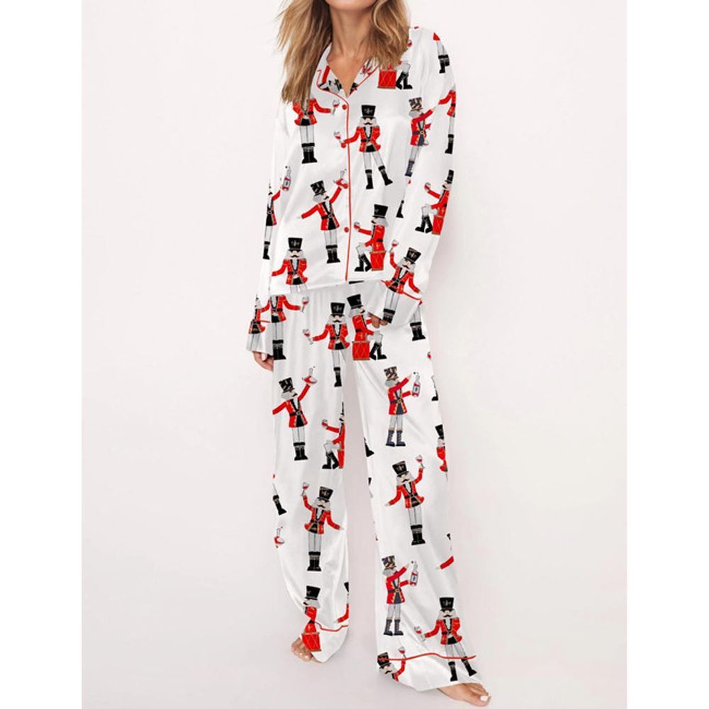 Nutcracker Cheers Satin Pajama Set For Women - Image 2