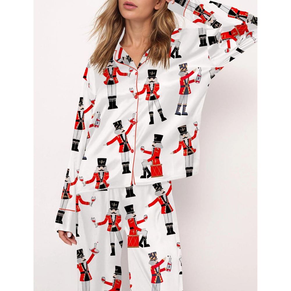 Nutcracker Cheers Satin Pajama Set For Women - Image 3