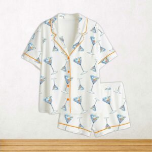 One Seatini Please Martini Short Sleeve Satin Pajama Set For Women