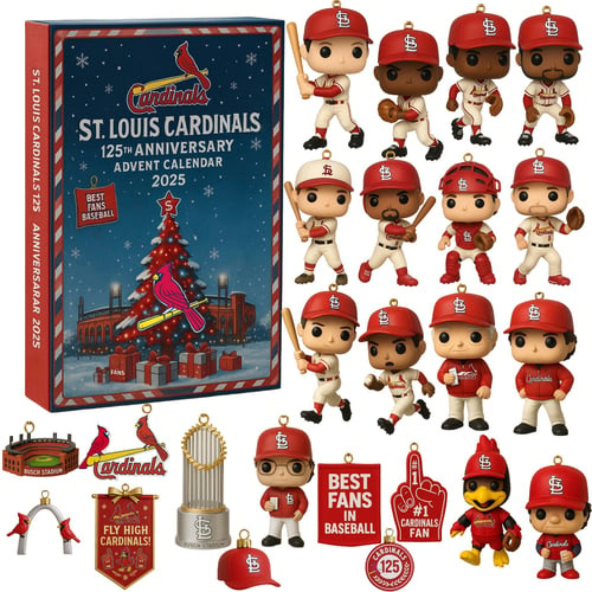 St. Louis Cardinals 125th Anniversary Advent Calendar, Christmas Countdown Advent Calendar Gift Box With 24 Acrylic Ornaments - Image 2