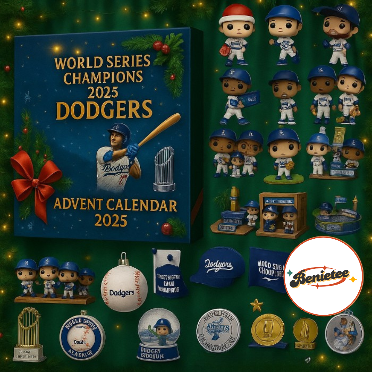 LA Dodgers World Champions Advent Calendar 2025, Christmas Countdown Advent Calendar Gift Box With 24 Acrylic Ornaments - Image 2