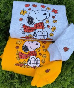 Cute Snoopy Fall Autumn Leaves Pumpkin Halloween Embroidered Sweatshirt, Snoopy Embroidered Sweatshirt, Halloween Embroidered Sweatshirt