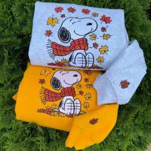 Cute Snoopy Fall Autumn Leaves Pumpkin Halloween Embroidered Sweatshirt, Snoopy Embroidered Sweatshirt, Halloween Embroidered Sweatshirt