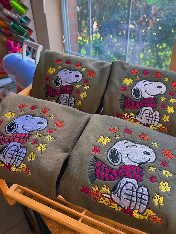 Cute Snoopy Fall Autumn Leaves Pumpkin Halloween Embroidered Sweatshirt, Snoopy Embroidered Sweatshirt, Halloween Embroidered Sweatshirt - Image 4