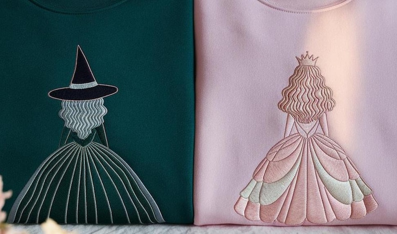 Embroidered Wicked Movie Inspired Pink & Green Couple Sweatshirt, Changed For Good Shirt, Wizard Of Oz Shirt, Wicked Birthday Girl Gifts Tee - Image 2