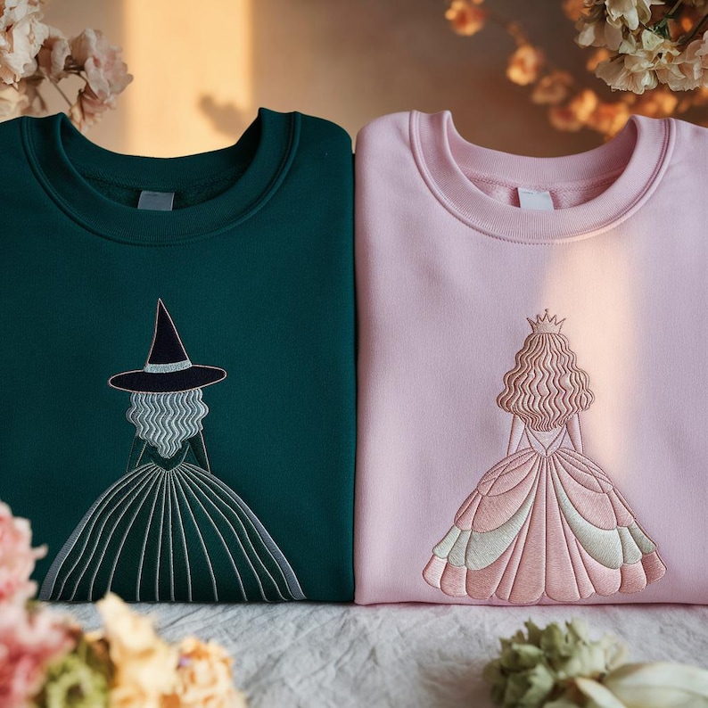 Embroidered Wicked Movie Inspired Pink & Green Couple Sweatshirt, Changed For Good Shirt, Wizard Of Oz Shirt, Wicked Birthday Girl Gifts Tee - Image 3