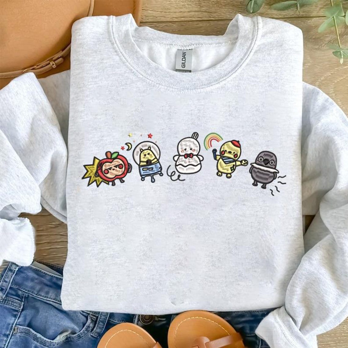 Embroidered Love and Deepspace Emoji Friends Dark Version Otome Game Inspired Crewneck Sweatshirt