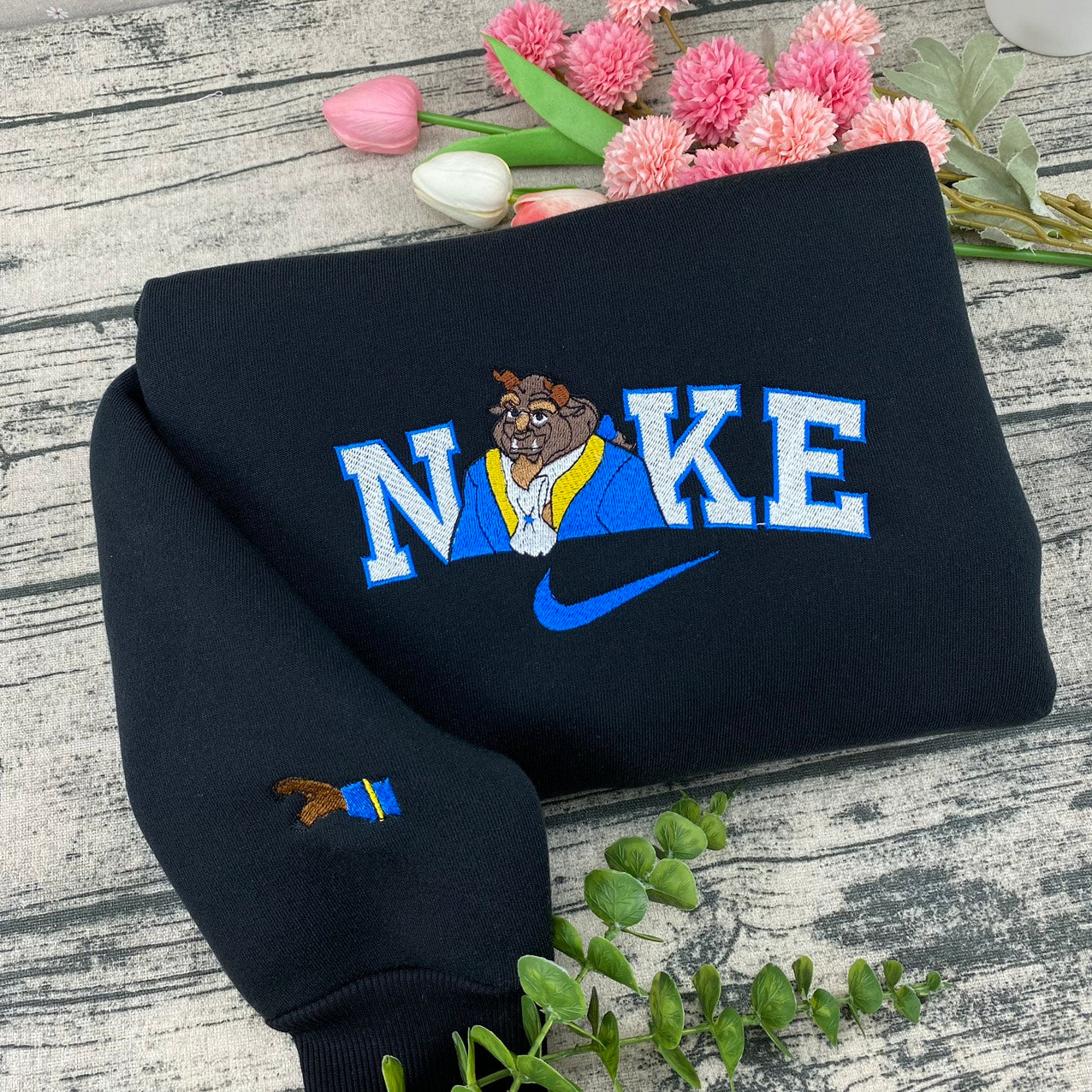 Beast And The Beauty Embroidered Sweatshirt, Disney Couple Shirt, Movie Cartoon Embroidery Couple Hoodie, Valentine Shirt - Image 2