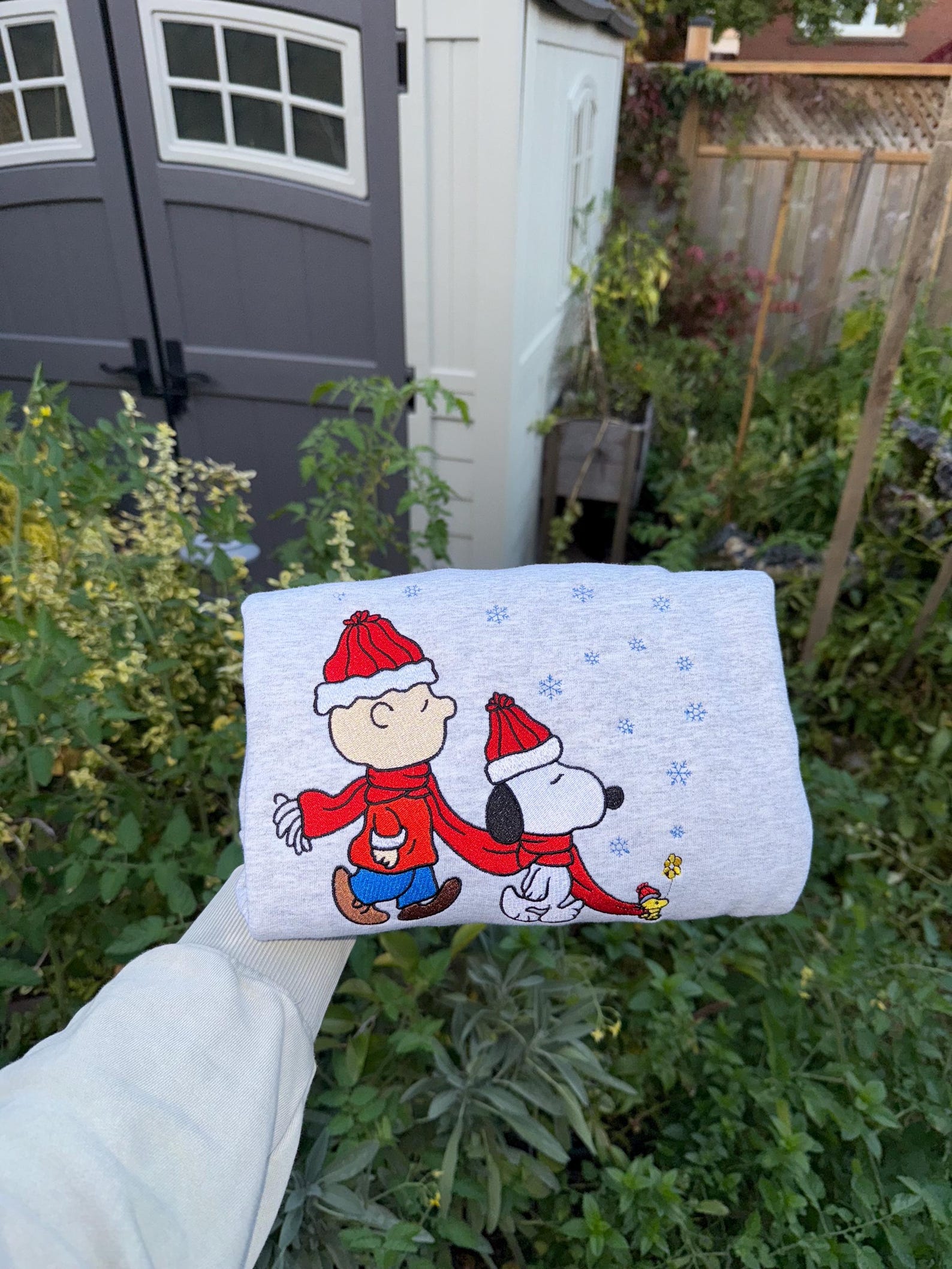 Cute Winter Friends Embroidered Sweatshirt – Holiday Scarf Crewneck, Cozy Christmas Sweater, Handmade Winter Gift - Image 3