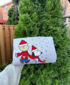 Alternative view of Cute Winter Friends Embroidered Sweatshirt – Holiday Scarf Crewneck, Cozy Christmas Sweater, Handmade Winter Gift