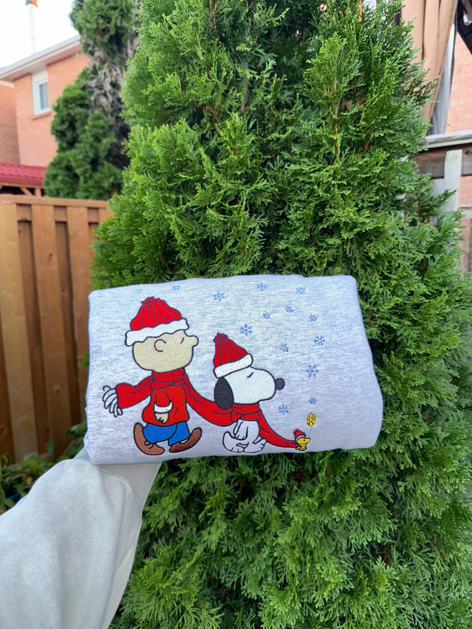 Cute Winter Friends Embroidered Sweatshirt – Holiday Scarf Crewneck, Cozy Christmas Sweater, Handmade Winter Gift - Image 2