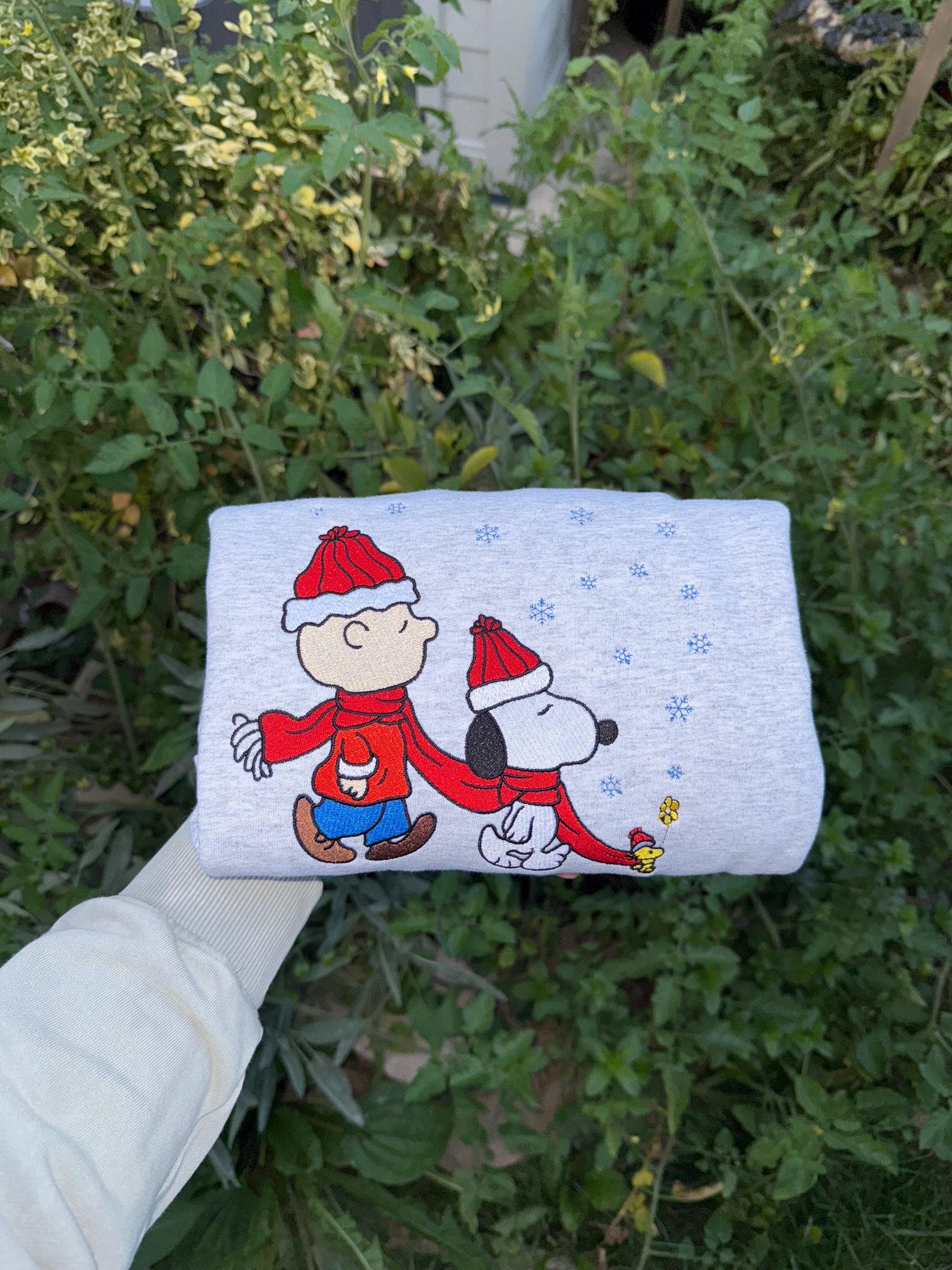 Cute Winter Friends Embroidered Sweatshirt – Holiday Scarf Crewneck, Cozy Christmas Sweater, Handmade Winter Gift