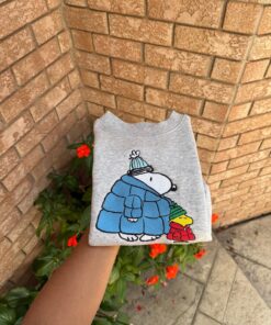 Alternative view of Puffer Jacket Embroidered Sweatshirt – Cute Embroidered Design, Cozy Winter Crewneck, Handmade Holiday Gift
