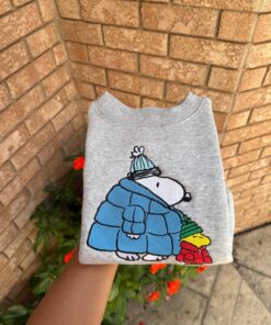 Puffer Jacket Embroidered Sweatshirt – Cute Embroidered Design, Cozy Winter Crewneck, Handmade Holiday Gift