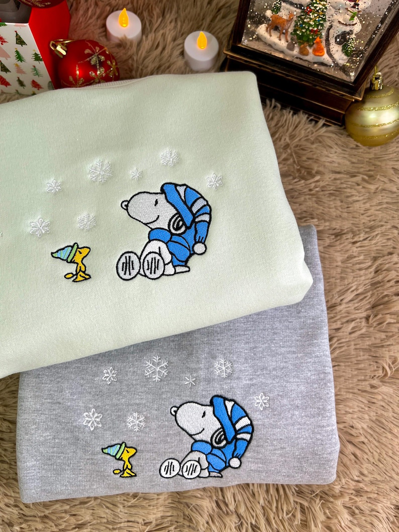Snoopy Snow Christmas Embroidered unisex sweatshirt/jumper gift present - Image 2